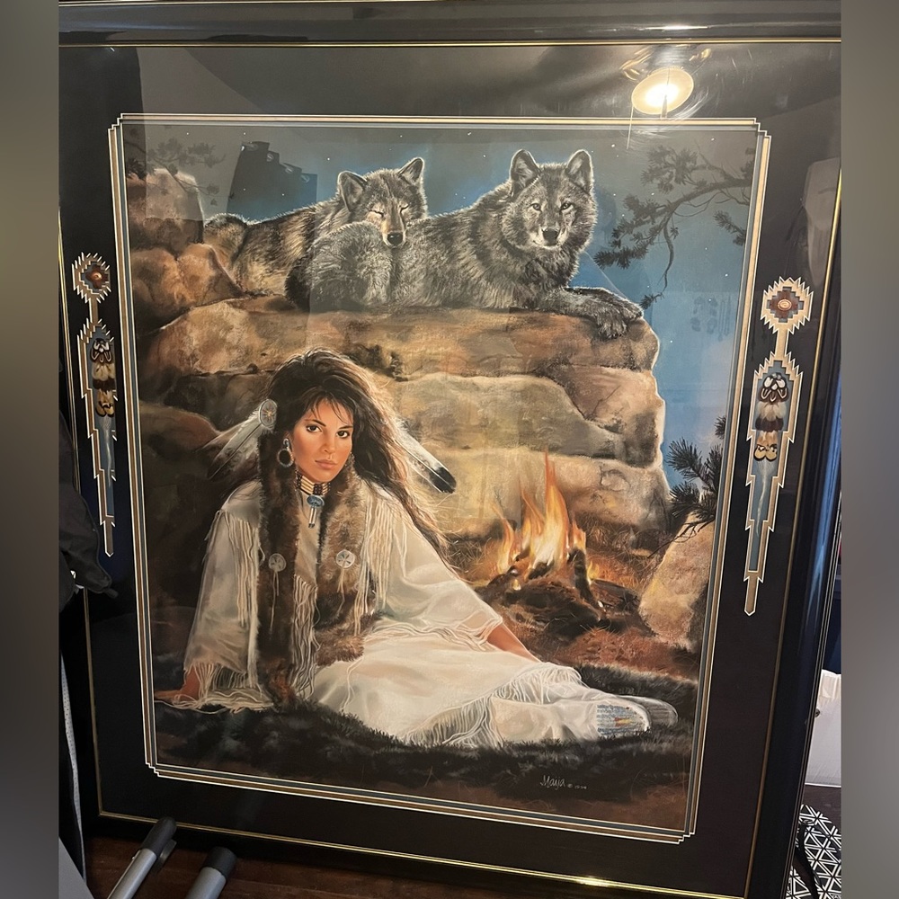 One of a kind signed Maija Native American framed painting